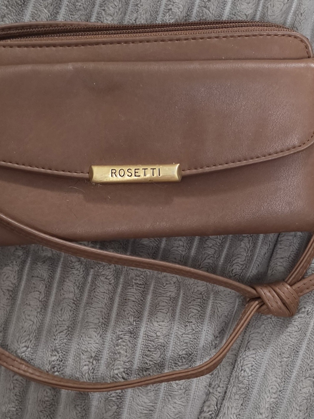 Rosetti tan leather crossbody with gold logo detail